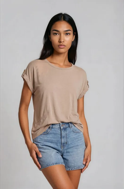 Short Sleeve Crew Neck Top - Taupe made by Fairweather