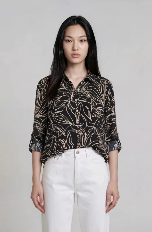 Roll Up Sleeve Printed Blouse - Black made by Fairweather