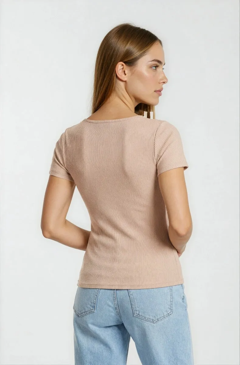 Square Neck Henley Top - Taupe sold by Fairweather product image thumbnail 2
