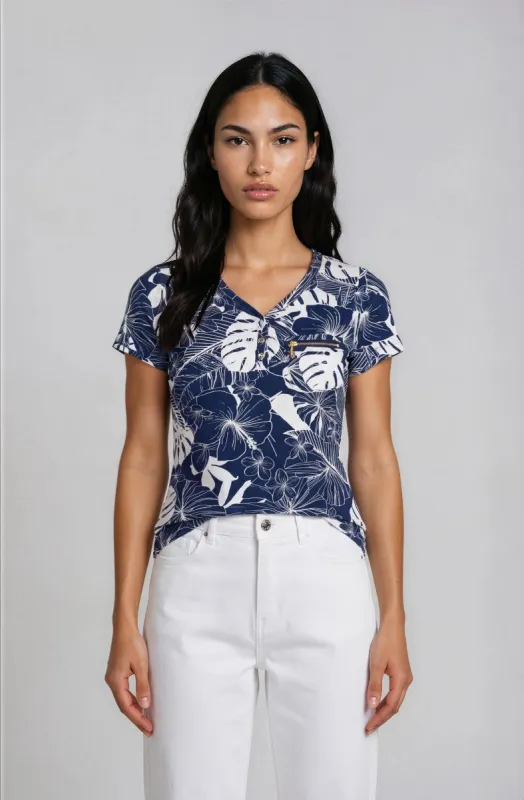 Short Sleeve Zip Henley - Navy made by Fairweather