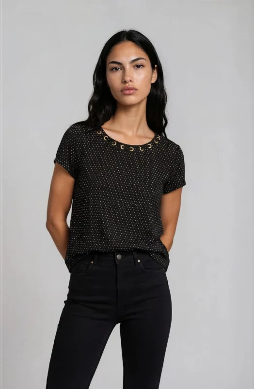 Short Sleeve Top with Grommets - Black made by Fairweather