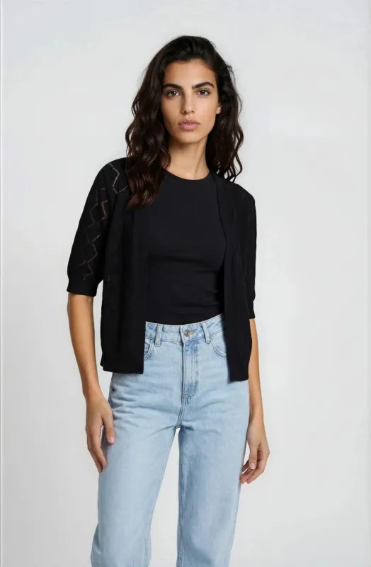 Diamond Knit Open Cardigan - Black made by Fairweather