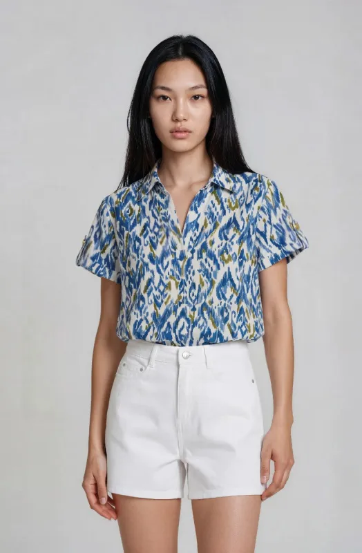 V Neck Collared Top - Blue made by Fairweather