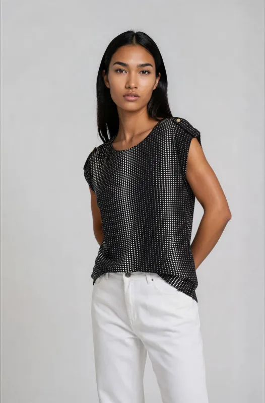 Short Sleeve Top with Back Slit - Black made by Fairweather