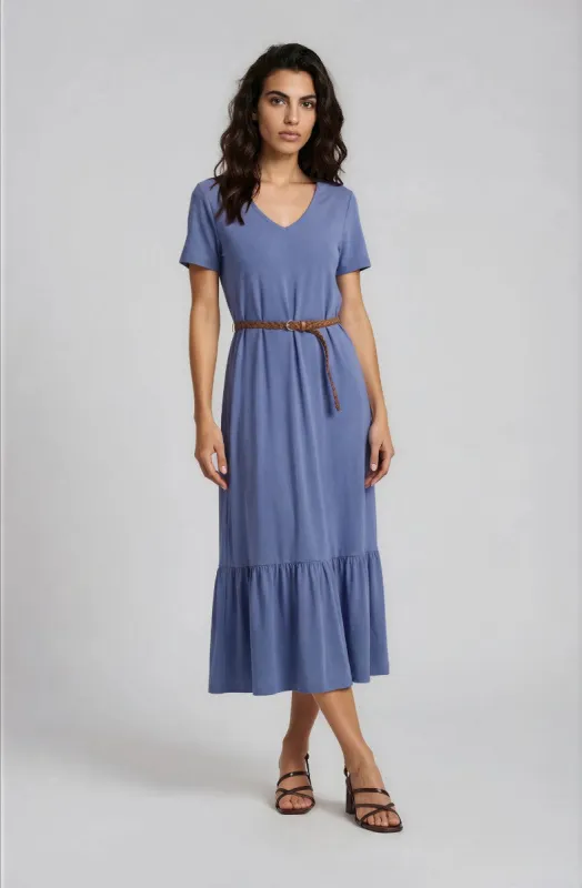 Short Sleeve Belted Dress - Blue made by Fairweather