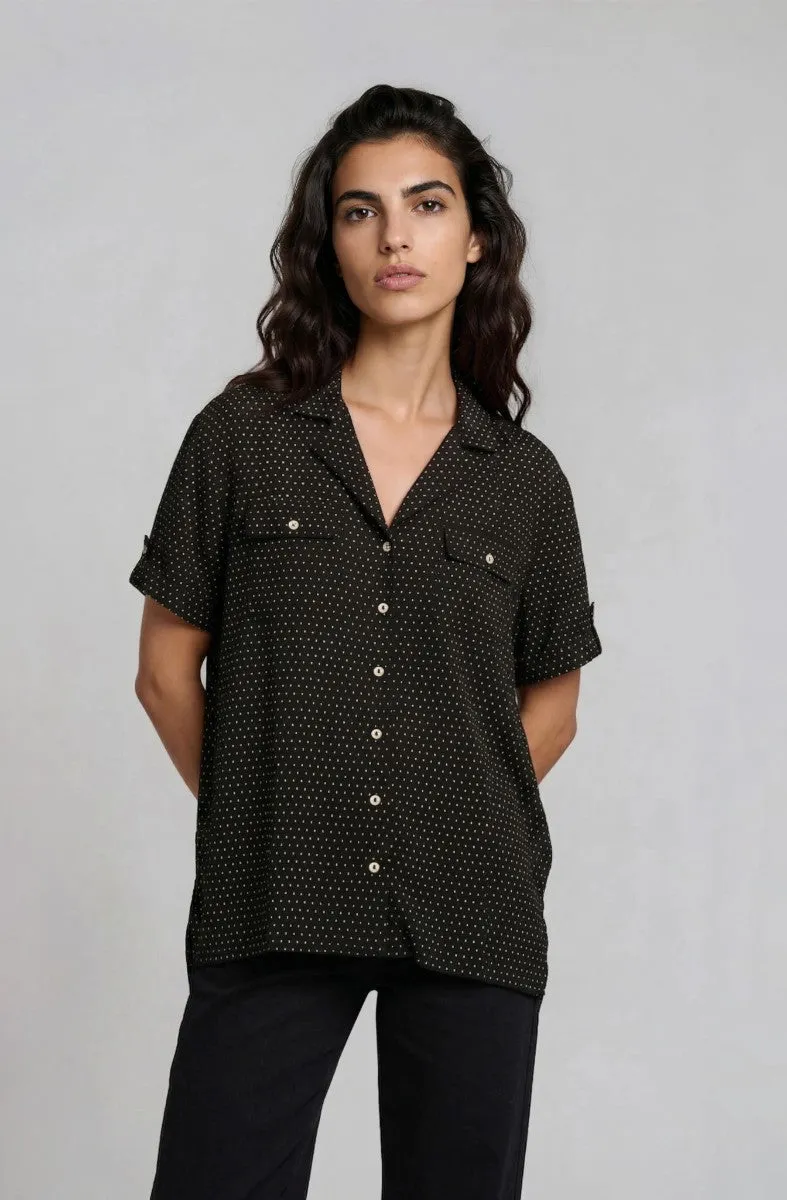 Short Sleeve Button Up Top - Black sold by Fairweather