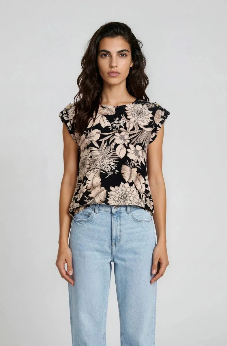 Printed Short Sleeve Top - Black sold by Fairweather