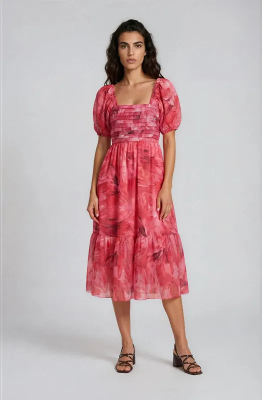 Printed Puff Sleeve Dress - Pink made by Fairweather