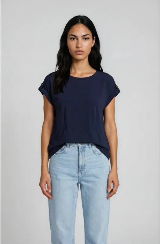 Short Sleeve Crew Neck Top - Navy made by Fairweather