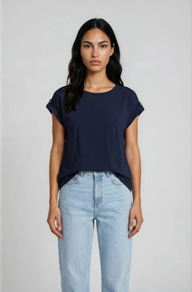 Short Sleeve Crew Neck Top - Navy sold by Fairweather
