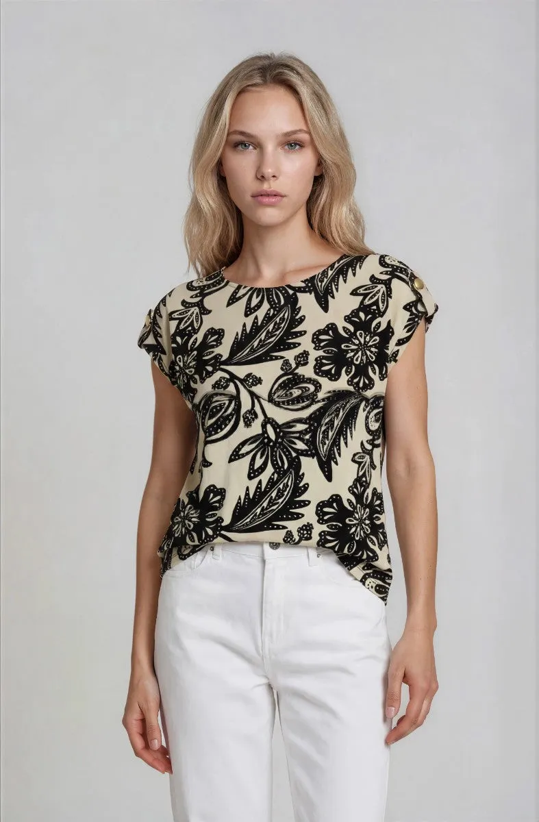 Short Sleeve Top with Back Slit - Beige sold by Fairweather