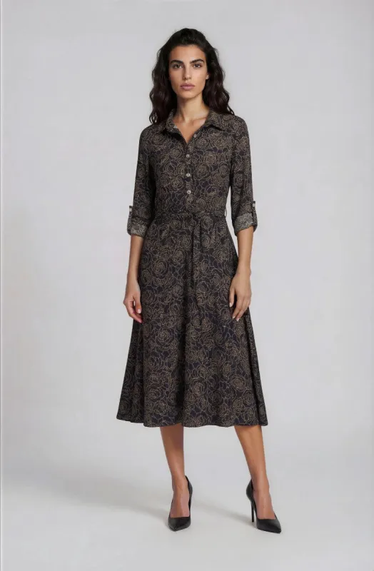 Printed Midi Dress - Black made by Fairweather