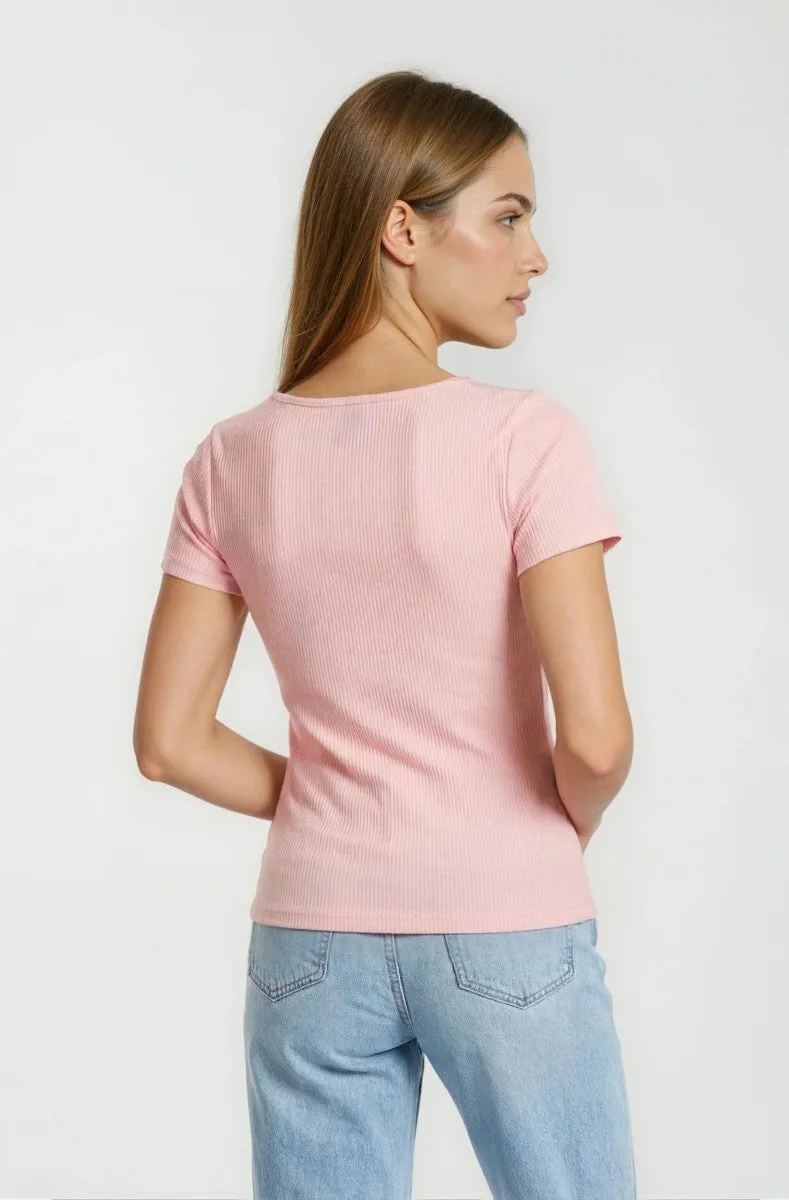 Square Neck Henley Top - Pink sold by Fairweather product image thumbnail 2