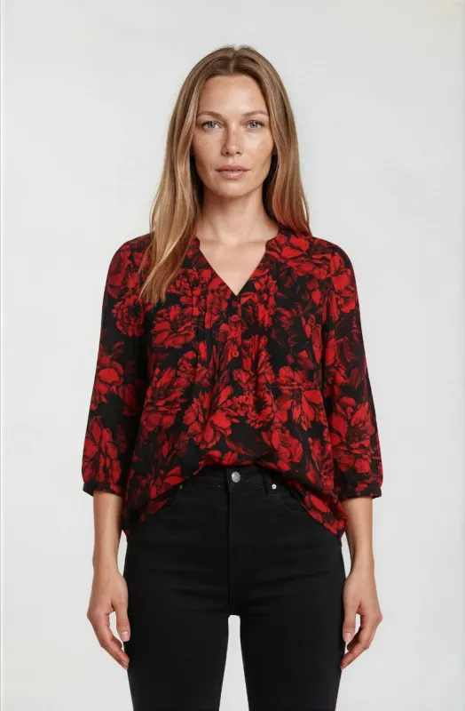 Printed Pleated Tunic - Red made by Fairweather