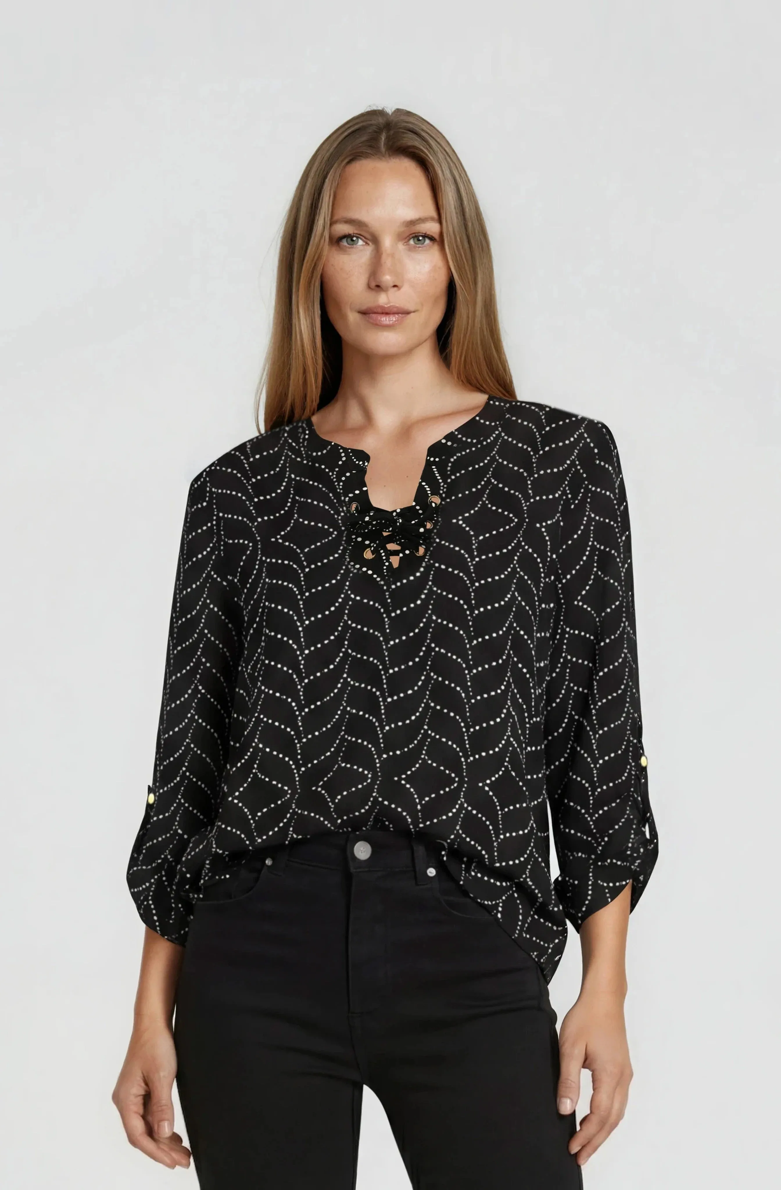 Printed Tie Up Blouse - Black sold by Fairweather