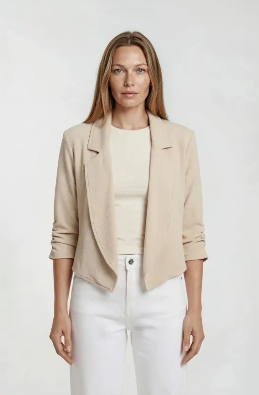 Cropped Open Blazer - Taupe made by imPRESS