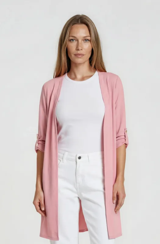 Long Open Front Cardigan - Pink made by Fairweather