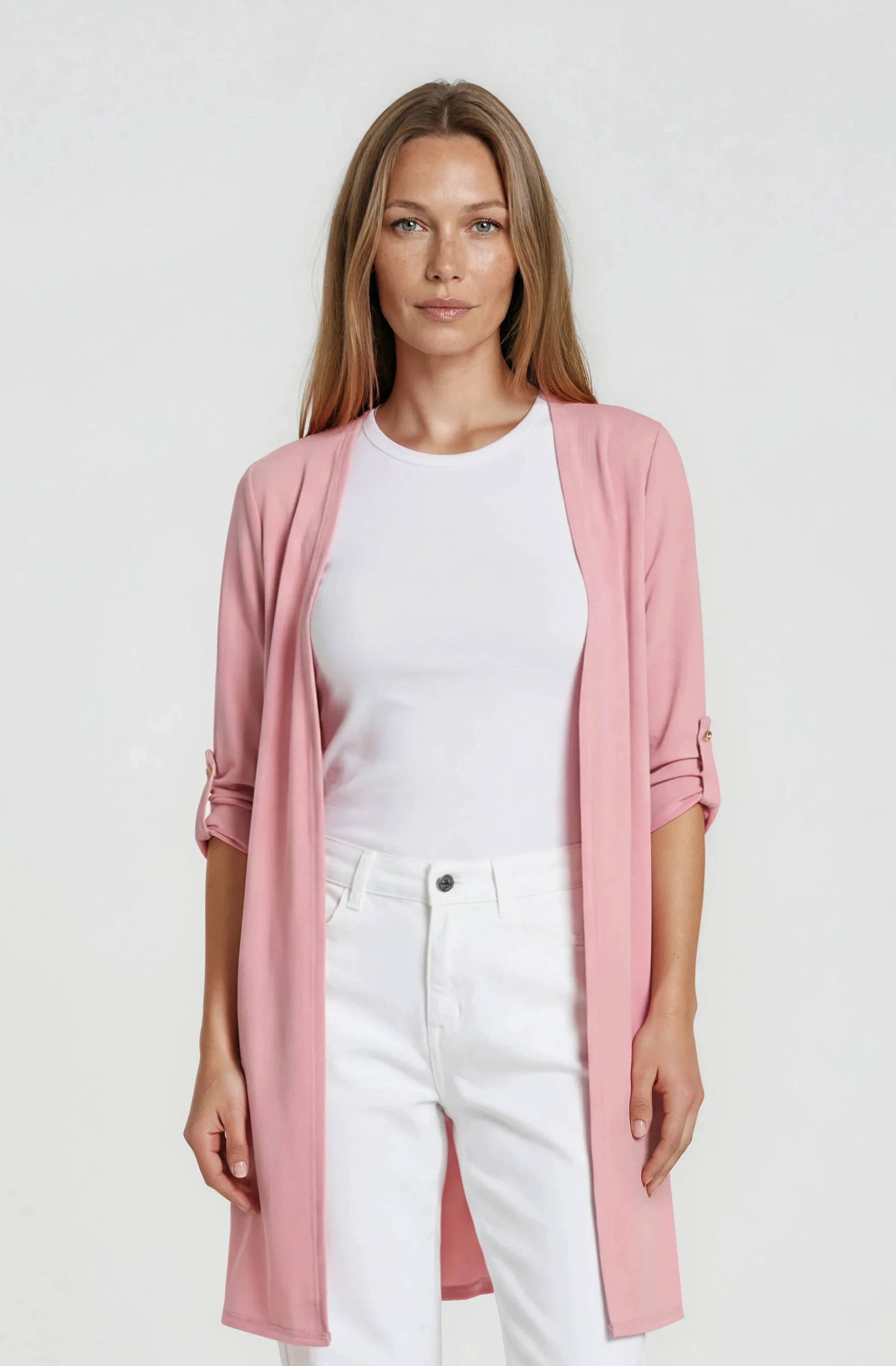 Long Open Front Cardigan - Pink sold by Fairweather