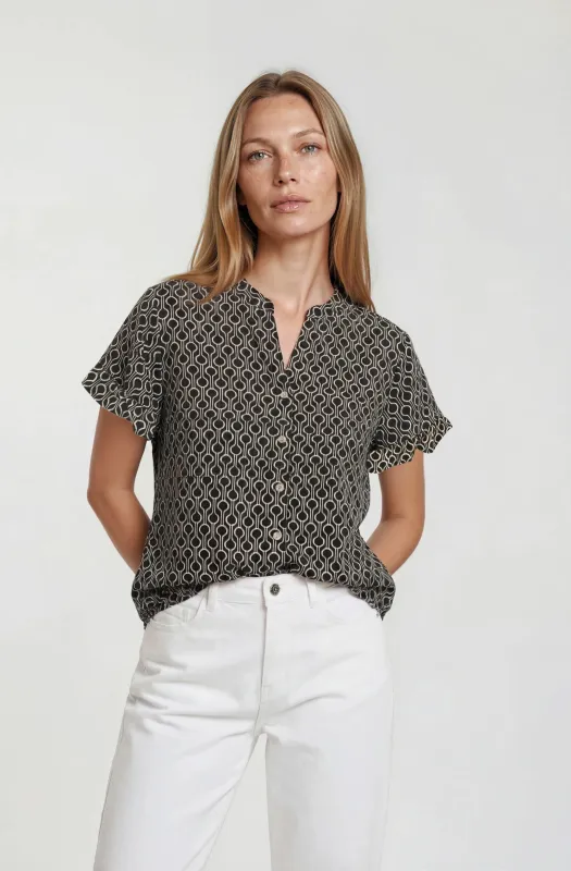 Ruffle Sleeve Button Up Top - Black made by Fairweather