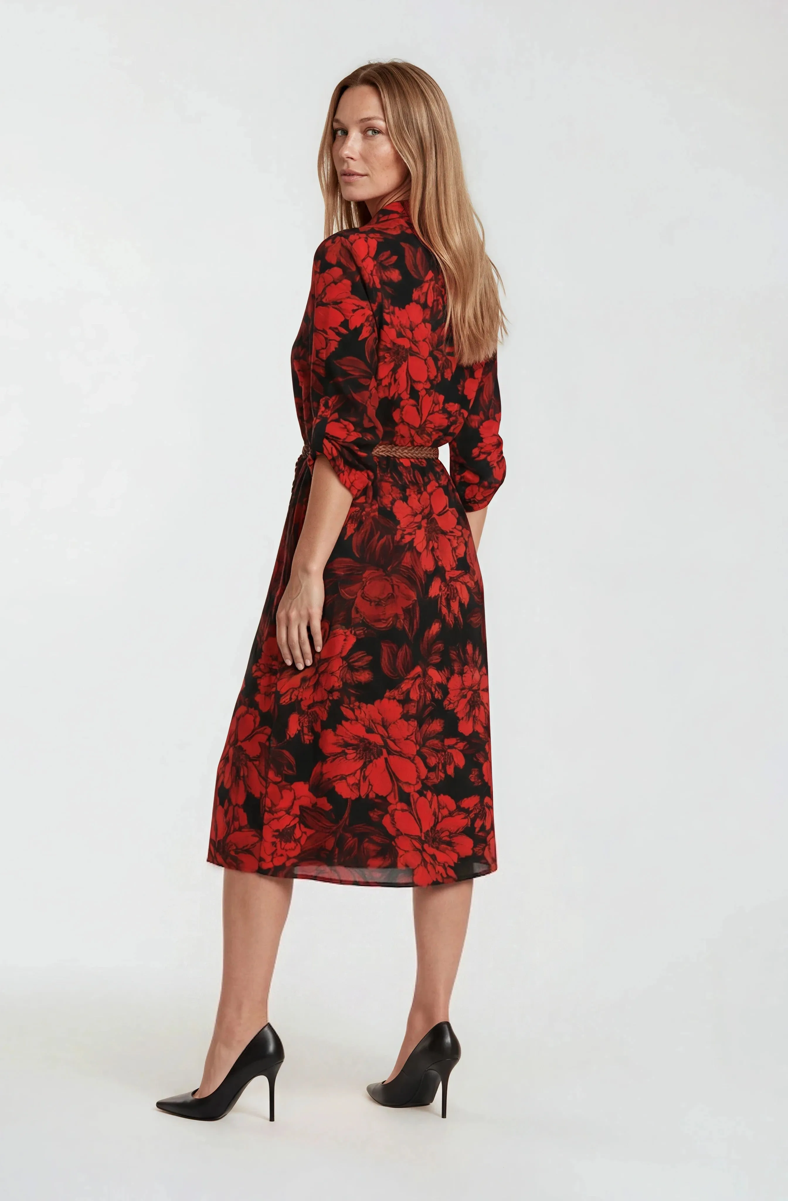 Belted Midi Dress - Red sold by Fairweather product image thumbnail 2