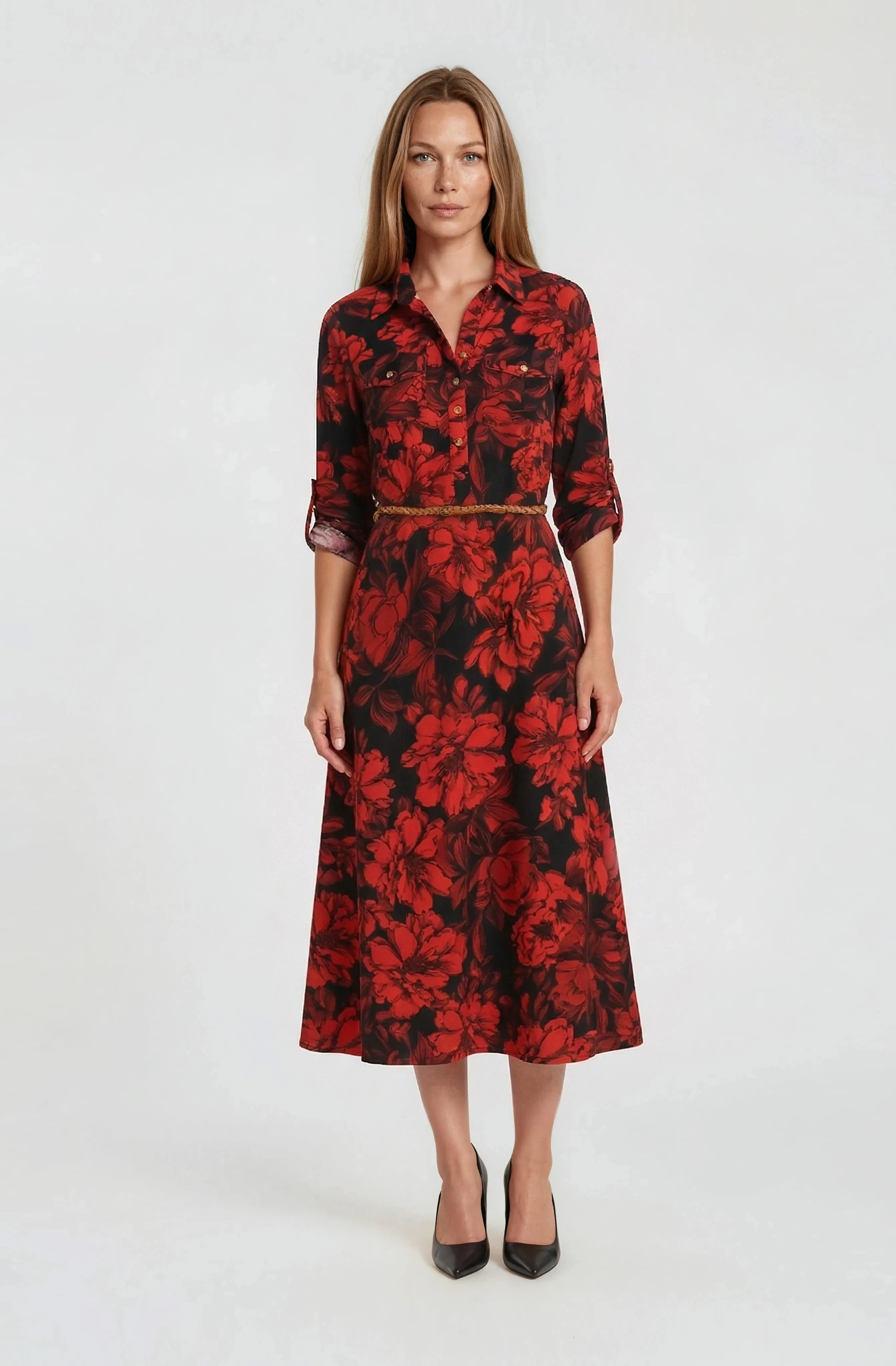 Belted Midi Dress - Red sold by Fairweather
