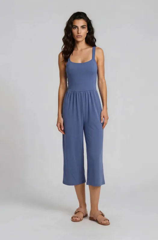 Wide Leg Cropped Jumpsuit - Blue made by Fairweather