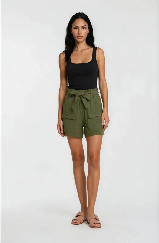 High Waisted Cargo Shorts - Green made by Fairweather