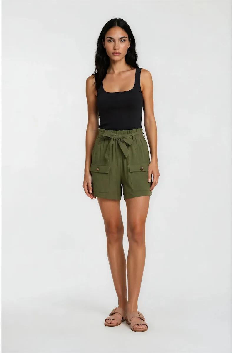 High Waisted Cargo Shorts - Green sold by Fairweather