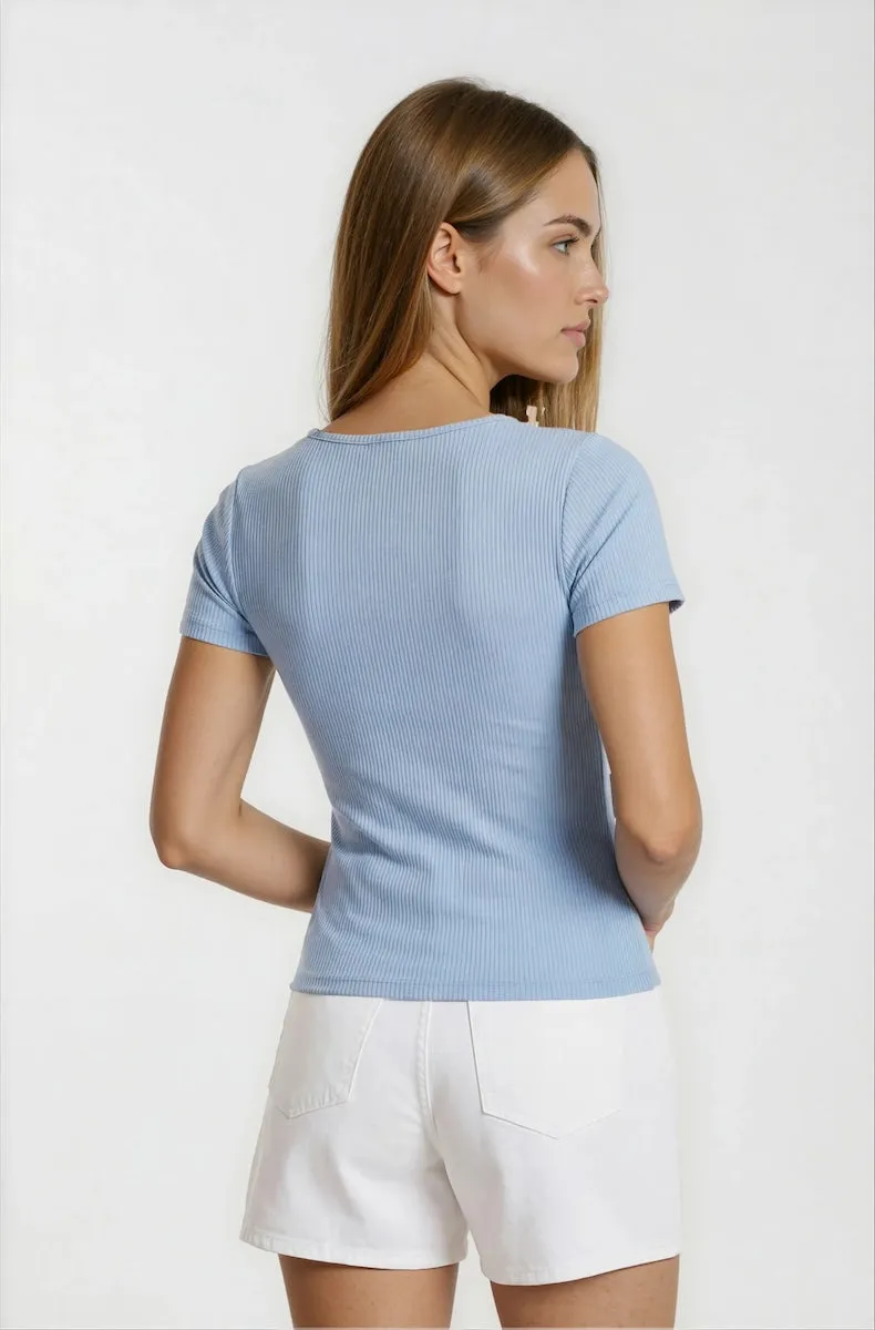 Square Neck Henley Top - Blue sold by Fairweather product image thumbnail 2