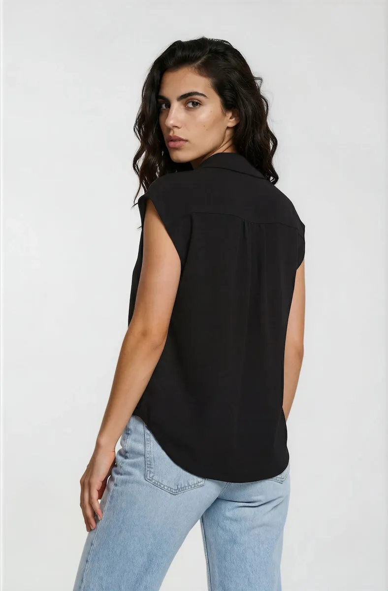 Cap Sleeve Button Down Shirt - Black sold by Fairweather product image thumbnail 2