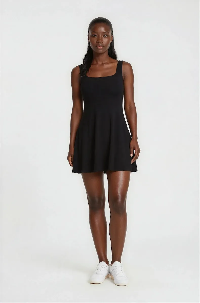 Short Square Neck Skater Dress - Black sold by Fairweather