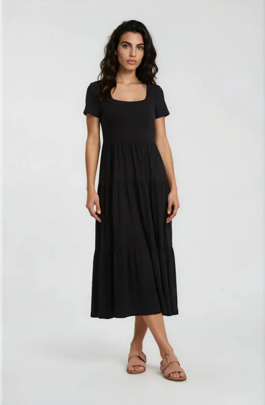 Short Sleeve Tiered Day Dress - Black made by Costa Blanca