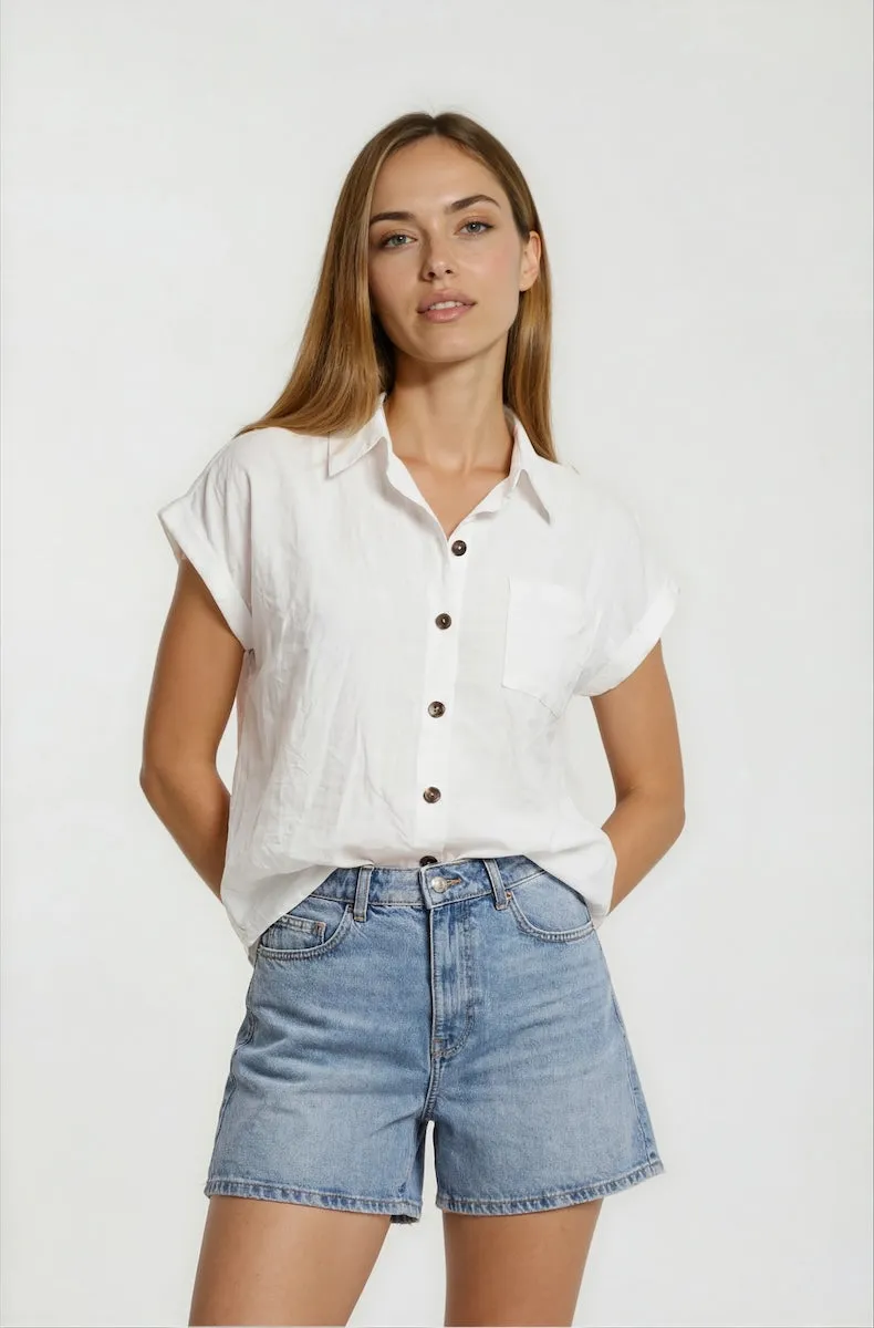 Short Sleeve Button Up Shirt - White sold by Fairweather