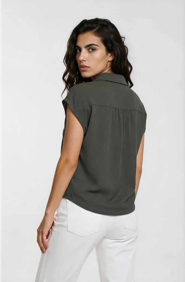 Cap Sleeve Button Down Shirt - Green sold by Fairweather product image thumbnail 2