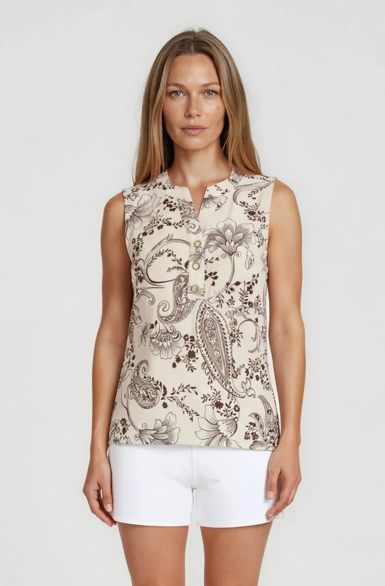 Sleeveless Printed Top - Brown sold by Fairweather