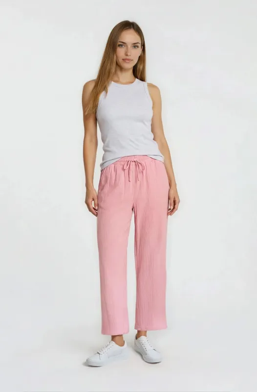 Cropped Wide Leg Pants - Pink made by Fairweather