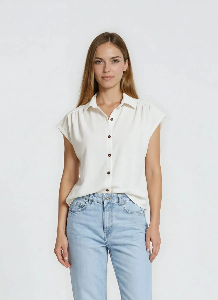 Cap Sleeve Button Down Shirt - White sold by Fairweather