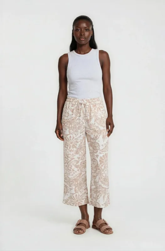 Printed Wide Leg Capris - Beige made by Fairweather