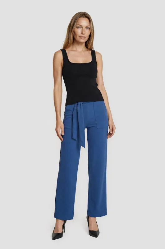 High Waisted Tie Around Pants - Blue made by Fairweather