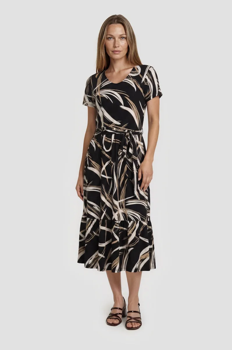 Belted Tiered Dress - Black sold by Fairweather
