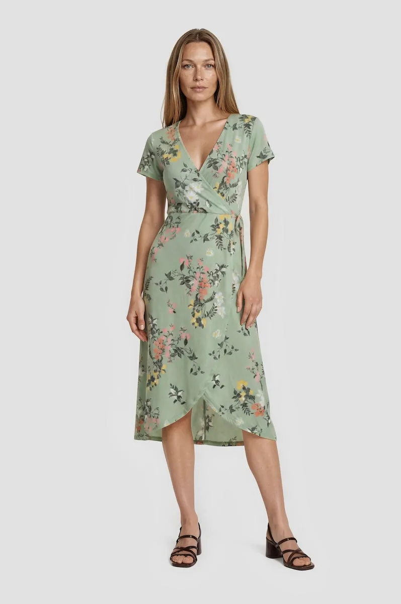 Printed Wraparound Dress - Green sold by Fairweather
