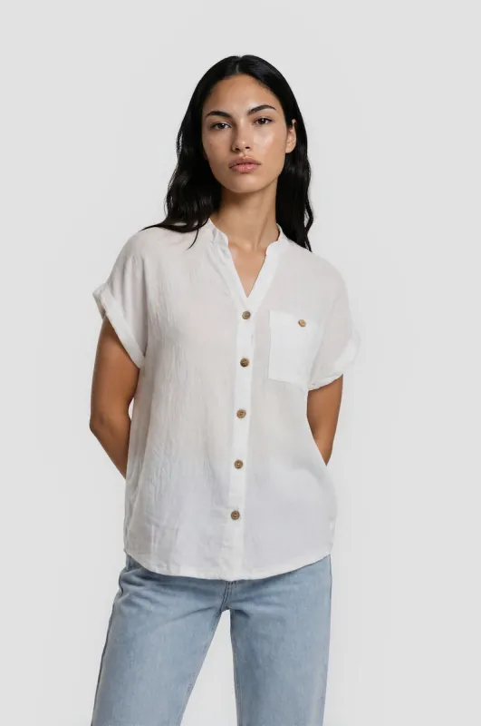 Short Sleeve Button Up Shirt - White made by Fairweather