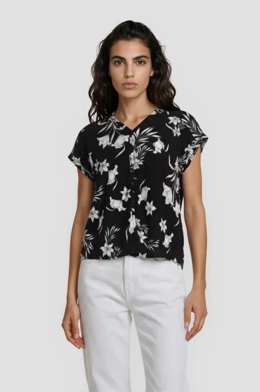 Printed Button Down Top - Black made by Fairweather