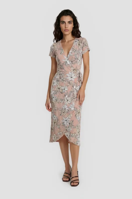 Printed Wraparound Dress - Peach made by Fairweather