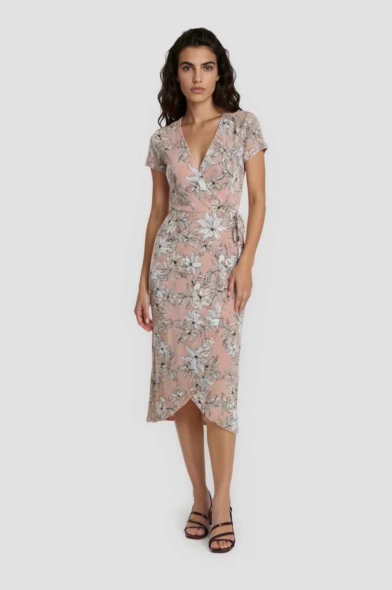 Printed Wraparound Dress - Peach sold by Fairweather