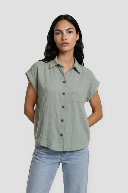 Short Sleeve Button Up Shirt - Olive made by Fairweather