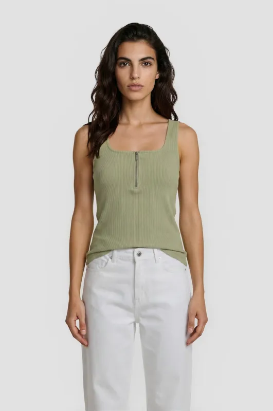 Half Zip Square Neck Tank Top - Green made by Fairweather