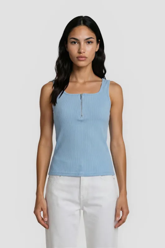 Half Zip Square Neck Tank Top - Blue made by Fairweather