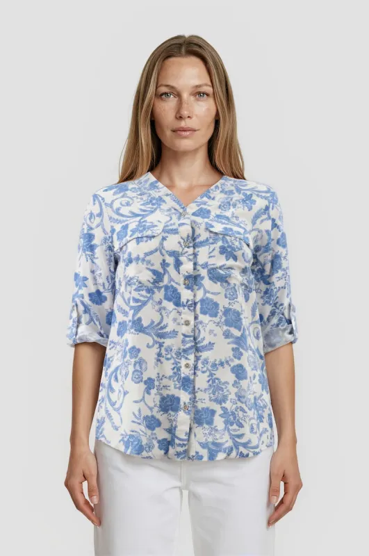 Printed Button Up Shirt - White made by Fairweather