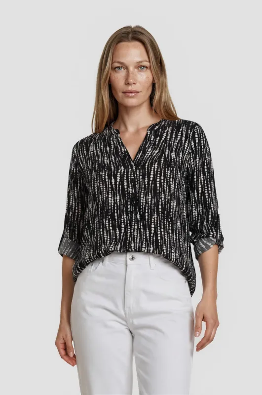 Half Button Up Pleated Shirt - Black made by Fairweather